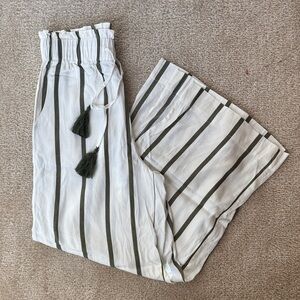 Anthropologie White and Green Striped Wide Leg Pants